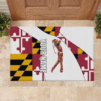Golf Player Silhouette Rubber Doormat Maryland Flag Pattern and Custom Name Panel Design - Wonder Print Shop