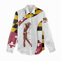 Golf Player Silhouette Women Casual Shirt Maryland Flag Pattern and Custom Name Panel Design - Wonder Print Shop