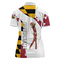 Golf Player Silhouette Women Polo Shirt Maryland Flag Pattern and Custom Name Panel Design - Wonder Print Shop
