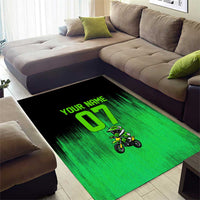 Green Dirt Bike Rider Area Rug Forget Toys I Just Wanna Ride Quote and Custom Racing Name Design - Wonder Print Shop