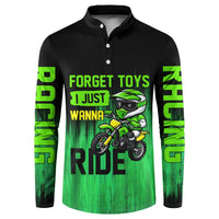 Green Dirt Bike Rider Button Sweatshirt Forget Toys I Just Wanna Ride Quote and Custom Racing Name Design - Wonder Print Shop
