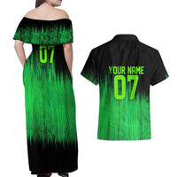 Green Dirt Bike Rider Couples Matching Off Shoulder Maxi Dress and Hawaiian Shirt Forget Toys I Just Wanna Ride Quote and Custom Racing Name Design - Wonder Print Shop