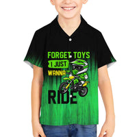 Green Dirt Bike Rider Family Matching Puletasi and Hawaiian Shirt Forget Toys I Just Wanna Ride Quote and Custom Racing Name Design - Wonder Print Shop