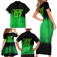 Green Dirt Bike Rider Family Matching Short Sleeve Bodycon Dress and Hawaiian Shirt Forget Toys I Just Wanna Ride Quote and Custom Racing Name Design - Wonder Print Shop