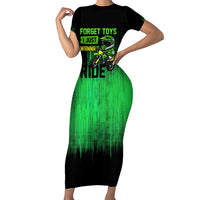 Green Dirt Bike Rider Family Matching Short Sleeve Bodycon Dress and Hawaiian Shirt Forget Toys I Just Wanna Ride Quote and Custom Racing Name Design - Wonder Print Shop