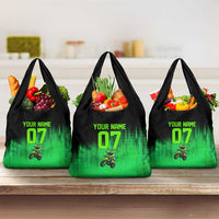 Green Dirt Bike Rider Grocery Bag Forget Toys I Just Wanna Ride Quote and Custom Racing Name Design - Wonder Print Shop