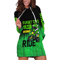 Green Dirt Bike Rider Hoodie Dress Forget Toys I Just Wanna Ride Quote and Custom Racing Name Design - Wonder Print Shop