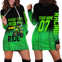 Green Dirt Bike Rider Hoodie Dress Forget Toys I Just Wanna Ride Quote and Custom Racing Name Design - Wonder Print Shop