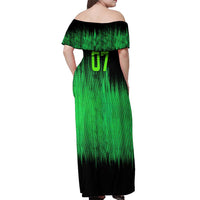 Green Dirt Bike Rider Off Shoulder Maxi Dress Forget Toys I Just Wanna Ride Quote and Custom Racing Name Design - Wonder Print Shop