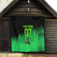 Green Dirt Bike Rider Quilt Forget Toys I Just Wanna Ride Quote and Custom Racing Name Design - Wonder Print Shop