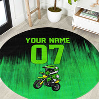 Green Dirt Bike Rider Round Carpet Forget Toys I Just Wanna Ride Quote and Custom Racing Name Design - Wonder Print Shop