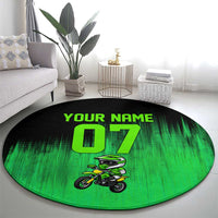Green Dirt Bike Rider Round Carpet Forget Toys I Just Wanna Ride Quote and Custom Racing Name Design - Wonder Print Shop