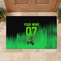Green Dirt Bike Rider Rubber Doormat Forget Toys I Just Wanna Ride Quote and Custom Racing Name Design - Wonder Print Shop