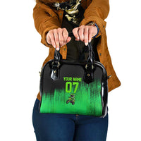 Green Dirt Bike Rider Shoulder Handbag Forget Toys I Just Wanna Ride Quote and Custom Racing Name Design - Wonder Print Shop