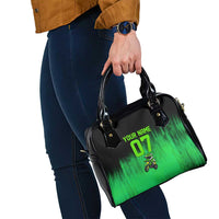 Green Dirt Bike Rider Shoulder Handbag Forget Toys I Just Wanna Ride Quote and Custom Racing Name Design - Wonder Print Shop