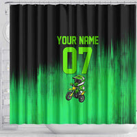 Green Dirt Bike Rider Shower Curtain Forget Toys I Just Wanna Ride Quote and Custom Racing Name Design - Wonder Print Shop