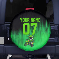 Green Dirt Bike Rider Spare Tire Cover Forget Toys I Just Wanna Ride Quote and Custom Racing Name Design - Wonder Print Shop
