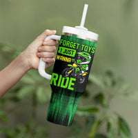 Green Dirt Bike Rider Tumbler With Handle Forget Toys I Just Wanna Ride Quote and Custom Racing Name Design - Wonder Print Shop