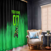 Green Dirt Bike Rider Window Curtain Forget Toys I Just Wanna Ride Quote and Custom Racing Name Design - Wonder Print Shop