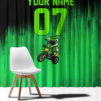 Green Dirt Bike Rider Window Curtain Forget Toys I Just Wanna Ride Quote and Custom Racing Name Design - Wonder Print Shop