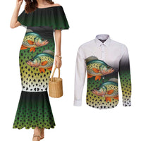 Colorful Crappie Fishing Green Scales Couples Matching Mermaid Dress and Long Sleeve Button Shirt Gradient Camo Pattern and Custom Name Fishing - Wonder Print Shop
