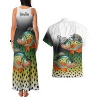 Colorful Crappie Fishing Green Scales Couples Matching Tank Maxi Dress and Hawaiian Shirt Gradient Camo Pattern and Custom Name Fishing - Wonder Print Shop