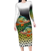 Colorful Crappie Fishing Green Scales Family Matching Long Sleeve Bodycon Dress and Hawaiian Shirt Gradient Camo Pattern and Custom Name Fishing - Wonder Print Shop