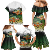 Colorful Crappie Fishing Green Scales Family Matching Mermaid Dress and Hawaiian Shirt Gradient Camo Pattern and Custom Name Fishing - Wonder Print Shop