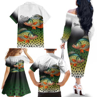 Colorful Crappie Fishing Green Scales Family Matching Off The Shoulder Long Sleeve Dress and Hawaiian Shirt Gradient Camo Pattern and Custom Name Fishing - Wonder Print Shop