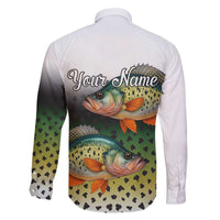 Colorful Crappie Fishing Green Scales Family Matching Off The Shoulder Long Sleeve Dress and Hawaiian Shirt Gradient Camo Pattern and Custom Name Fishing - Wonder Print Shop