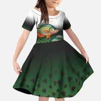 Colorful Crappie Fishing Green Scales Family Matching Off Shoulder Maxi Dress and Hawaiian Shirt Gradient Camo Pattern and Custom Name Fishing - Wonder Print Shop