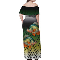 Colorful Crappie Fishing Green Scales Family Matching Off Shoulder Maxi Dress and Hawaiian Shirt Gradient Camo Pattern and Custom Name Fishing - Wonder Print Shop