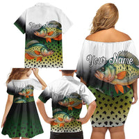 Colorful Crappie Fishing Green Scales Family Matching Off Shoulder Short Dress and Hawaiian Shirt Gradient Camo Pattern and Custom Name Fishing - Wonder Print Shop