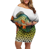 Colorful Crappie Fishing Green Scales Family Matching Off Shoulder Short Dress and Hawaiian Shirt Gradient Camo Pattern and Custom Name Fishing - Wonder Print Shop