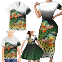 Colorful Crappie Fishing Green Scales Family Matching Short Sleeve Bodycon Dress and Hawaiian Shirt Gradient Camo Pattern and Custom Name Fishing - Wonder Print Shop