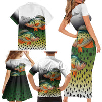 Colorful Crappie Fishing Green Scales Family Matching Short Sleeve Bodycon Dress and Hawaiian Shirt Gradient Camo Pattern and Custom Name Fishing - Wonder Print Shop