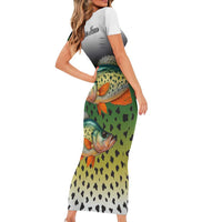Colorful Crappie Fishing Green Scales Family Matching Short Sleeve Bodycon Dress and Hawaiian Shirt Gradient Camo Pattern and Custom Name Fishing - Wonder Print Shop