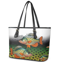 Colorful Crappie Fishing Green Scales Leather Tote Bag Gradient Camo Pattern and Custom Name Fishing - Wonder Print Shop