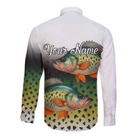 Colorful Crappie Fishing Green Scales Long Sleeve Button Shirt Gradient Camo Pattern and Custom Name Fishing - Wonder Print Shop