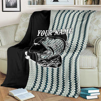 Striped Bass Jumping Graphic Blanket Rod Reel and Airplane on Fish Scale Pattern - Wonder Print Shop