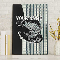 Striped Bass Jumping Graphic Canvas Wall Art Rod Reel and Airplane on Fish Scale Pattern - Wonder Print Shop