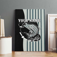 Striped Bass Jumping Graphic Canvas Wall Art Rod Reel and Airplane on Fish Scale Pattern - Wonder Print Shop