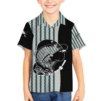 Striped Bass Jumping Graphic Family Matching Long Sleeve Bodycon Dress and Hawaiian Shirt Rod Reel and Airplane on Fish Scale Pattern - Wonder Print Shop