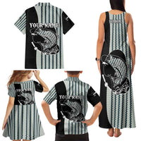 Striped Bass Jumping Graphic Family Matching Tank Maxi Dress and Hawaiian Shirt Rod Reel and Airplane on Fish Scale Pattern - Wonder Print Shop