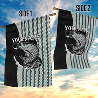 Striped Bass Jumping Graphic Garden Flag Rod Reel and Airplane on Fish Scale Pattern - Wonder Print Shop