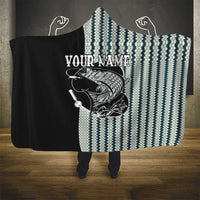 Striped Bass Jumping Graphic Hooded Blanket Rod Reel and Airplane on Fish Scale Pattern - Wonder Print Shop