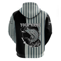 Striped Bass Jumping Graphic Hoodie Rod Reel and Airplane on Fish Scale Pattern - Wonder Print Shop