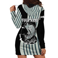 Striped Bass Jumping Graphic Hoodie Dress Rod Reel and Airplane on Fish Scale Pattern - Wonder Print Shop