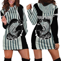 Striped Bass Jumping Graphic Hoodie Dress Rod Reel and Airplane on Fish Scale Pattern - Wonder Print Shop