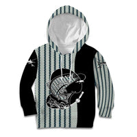 Striped Bass Jumping Graphic Kid Hoodie Rod Reel and Airplane on Fish Scale Pattern - Wonder Print Shop
